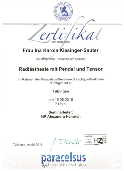 05 2016 Radiaesthesie mit Pendel und Tensor